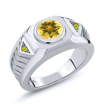 Gem Stone King Round Yellow Citrine Canary Diamond 1.53 Ct 925 Sterling Silver Men's Ring