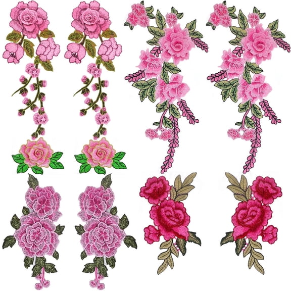 10pcs(5 Pairs) Sew On Embroidered Flower Patches Pink Petal Flower Embroidery Appliques Embellishments for DIY Jeans Jackets Towel Clothes Sewing Art Crafts, 5 Styles