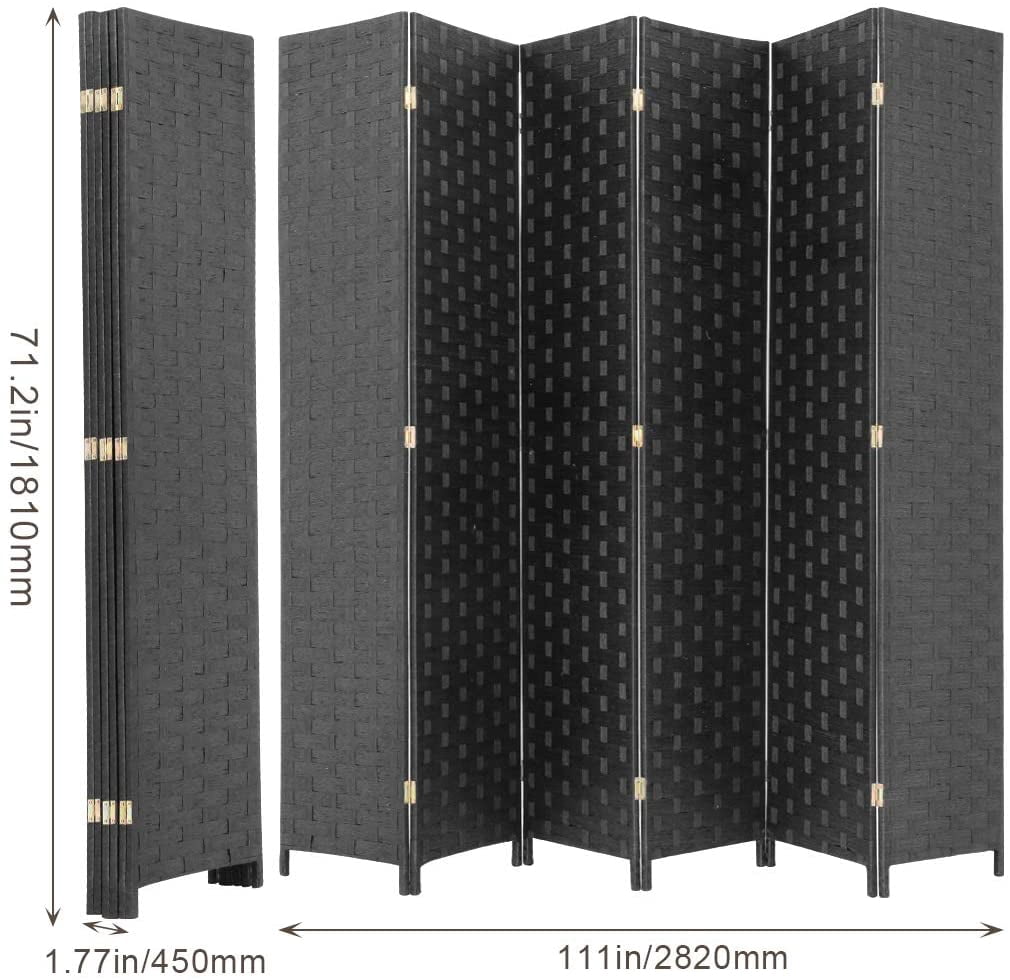 FDW 6 Panel Simple Pastoral Style Foldable Porch Living Room Office Room Divider,Black