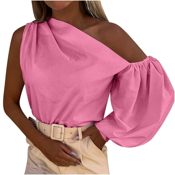 LYXSSBYX Womens Long Sleeve Tops Hot Sale Clearance Fashion Women Solid One Shoulder Long SleeveCasual Shirts Blouses Tops