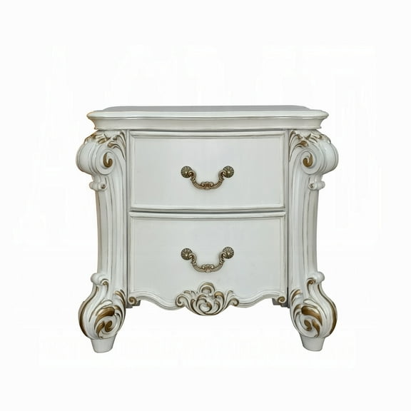 Miekor Furniture 2 Drawers Nightstand with Oversized Scrolled Leg, Antique Pearl 7256