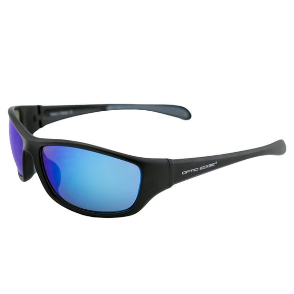 Optic Edge Overdrive Sports & Motorcycle Sunglasses for Men or Women  w/Black Frame & Ice Blue Mirror Lens