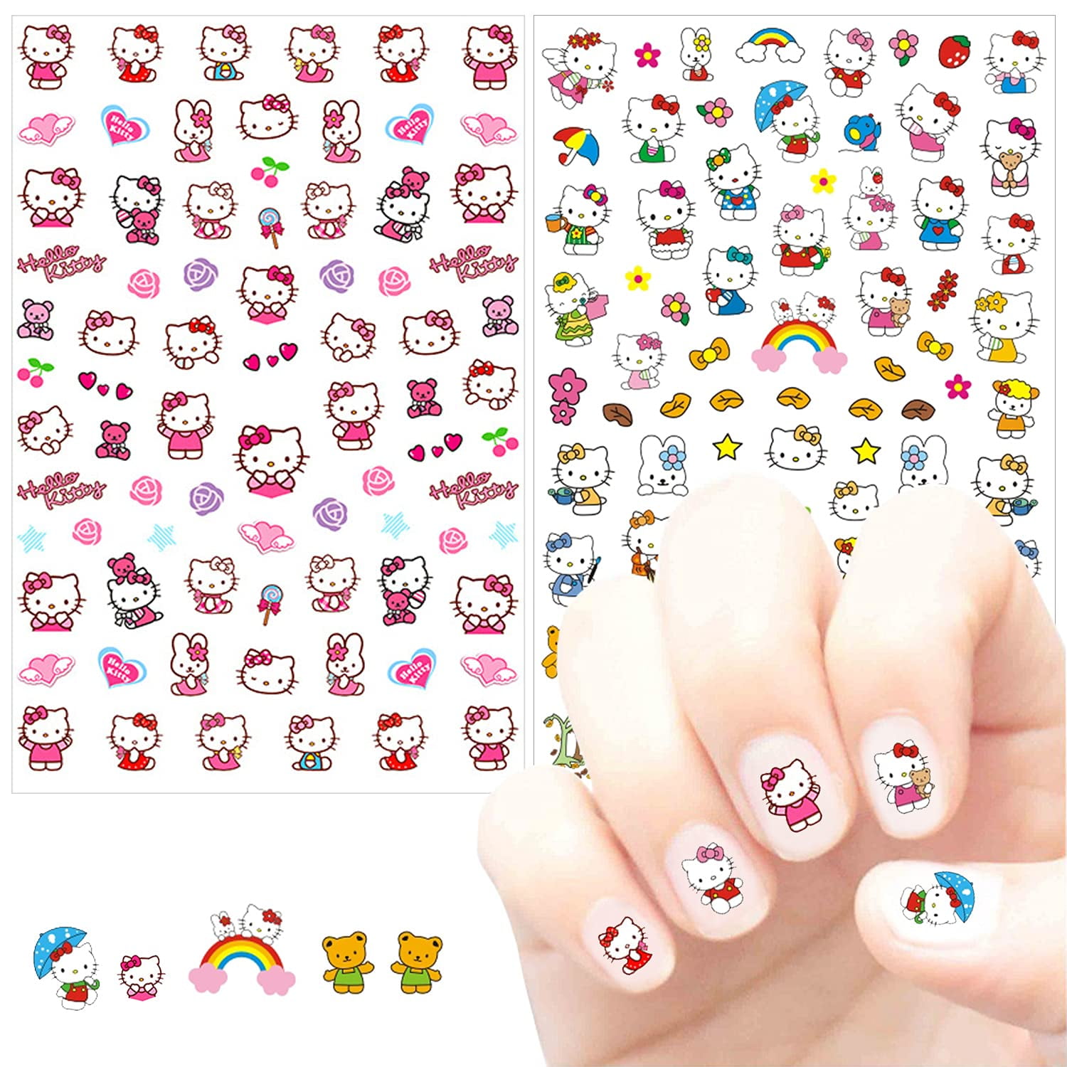 Cute Cartoon Nail Art Stickers 3D Hello-Kitty Nail Art Decals Self Adhesive  Nail Sticker Anime Kawaii Designer Nail Stickers for Girls Kids Women  Manicure Tips Decoration (4 Sheets) 
