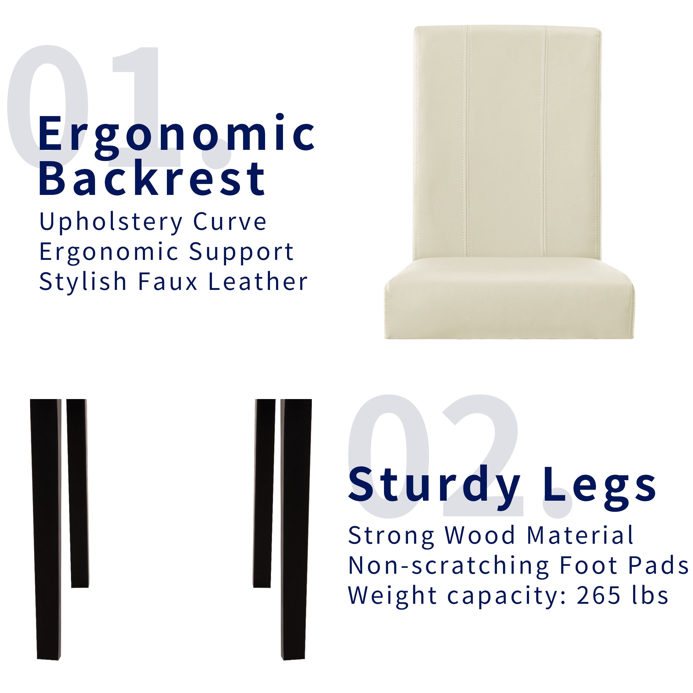 Subrtex Faux Leather Indoor Dining Chair Set of 4, Modern Mid-Century Chairs for Home, Ivory