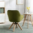 thumbnail image 3 of Mid-Century Modern Accent Chair with Solid Rubber Wood Legs, Comfortable Upholstered Home Office Computer Desk Chair No Wheels, Velvet Armchair for Living Room, Bedroom and Office, Olive, 3 of 7