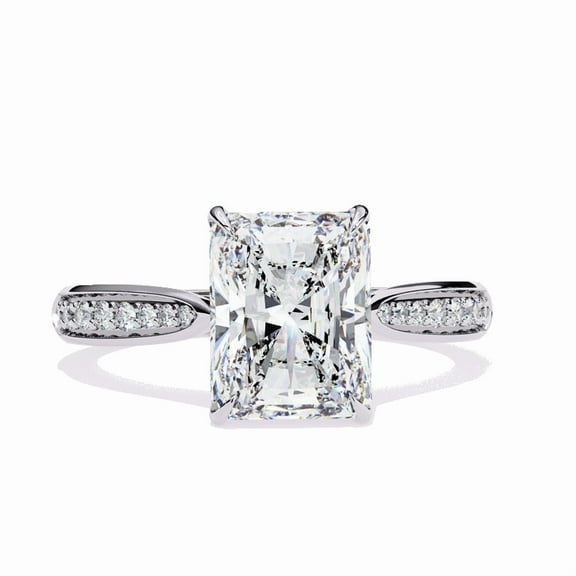 2.47CT Radiant Cut IGI Certified Lab Created Diamond 10k White Gold With CVD Diamond Wedding Ring, Hidden Halo Engagement Proposal Ring