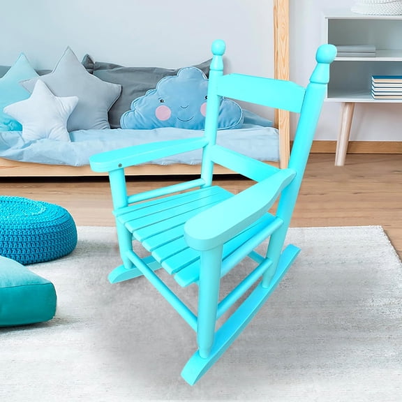 espidoo Kids Rocking Chair Light Blue: Solid Populus Wood Construction & 110 LBS Weight Limit - Indoor/Outdoor Use for Children's Room, Balcony & Porch