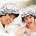 thumbnail image 6 of Shower Caps,White Marble Gold Line Pattern Waterproof Shower Cap for Women 4 Pieces,Double Reusable Hair Cover for Shower PEVA Elastic Stretch Hem, 6 of 7