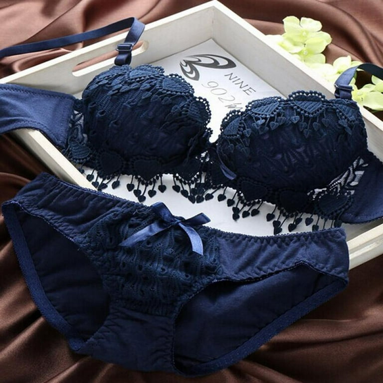 Womens Bras Set Underwired Sexy Lingerie Bra Panty Set of 2, Maroon/Navy  Blue