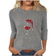 thumbnail image 2 of Ltctricy Women's Tunic Tops 3/4 Length Sleeve Crew Neck Curved Hem Christmas Printed Ribbed Knit T Shirts Casual Tee Blouses(Gray,X-Large), 2 of 5