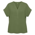 thumbnail image 5 of TAGOLD Womens Short Sleeve V-Neck Blouses & Shirts Solid Color V Neck Button Loose Linen Top, 5 of 5