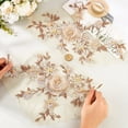 thumbnail image 3 of 2Pcs Beaded Pearl 3D Flower Embroidery Lace Appliques Motif Decorative Floral Sew on Patches for DIY Wedding Bridal Dress Embellishments Party Gown Clothing Jeans Backpack Sewing Crafts Bisque, 3 of 9