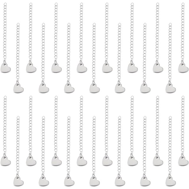 40 Pcs Rallonge de Chaîne en Acier Inoxydable Ensembles Rallonge de Chaîne 60mm avec Petit Cœur pour Collier Bracelet Fabrication de Bijoux