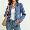 thumbnail image 6 of Oksale Women's Ruffled Denim Jackets Trendy Open Front Crop Cardigan Cozy Long Sleeve Jean Jacket Fall Going Out Tops Light Blue L, 6 of 9