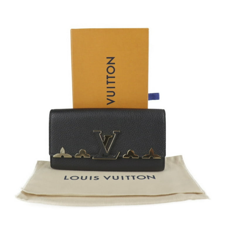 Authenticated used Louis Vuitton Louis Vuitton Portefeuille Capucines Long Wallet M64551 Taurillon Leather Noir Bifold Monogram Flower Corolla, Adult