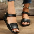 thumbnail image 5 of WIZUTIZ Wedge Sandals for Women Women's Sandals Athletic Comfort Elastic Hollow Out Sandals Buckle Round Toe Shoes Low Heel (1"-2") Medium Solid Sandals for Ladies Mother's Day Gifts Deals Black, 5 of 6