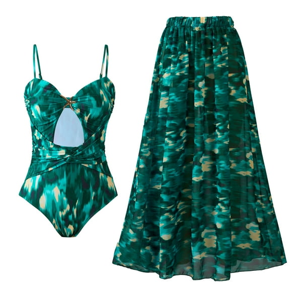 Generic Women's One-Piece Swimsuit with Cover up Set High Waisted Beach Wrap Skirt Two Piece Sexy Backless Bathing Suit