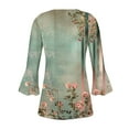 thumbnail image 5 of Blmnix Green Womens Fall Blouses Floral Tunic Gathered Waist Women’s Graphic Tees V-Neck 3/4 Sleeve XXL Shirts, 5 of 5