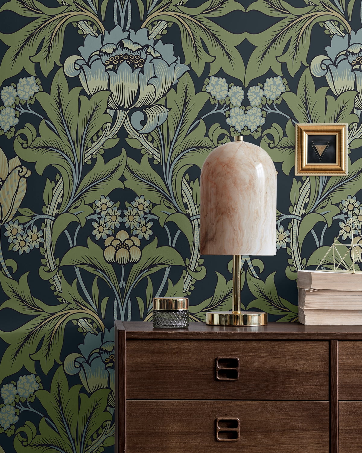 NextWall Midnight Blue & Sage Primrose Floral Peel and Stick Wallpaper