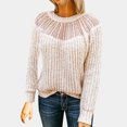 thumbnail image 2 of IROINNID Womens Sweater Round Neckline Pullover Sweater Solid Color Comfy Short Length Long Sleeve Summer Lace Patchwork Blouse Knitted Sweater, 2 of 5
