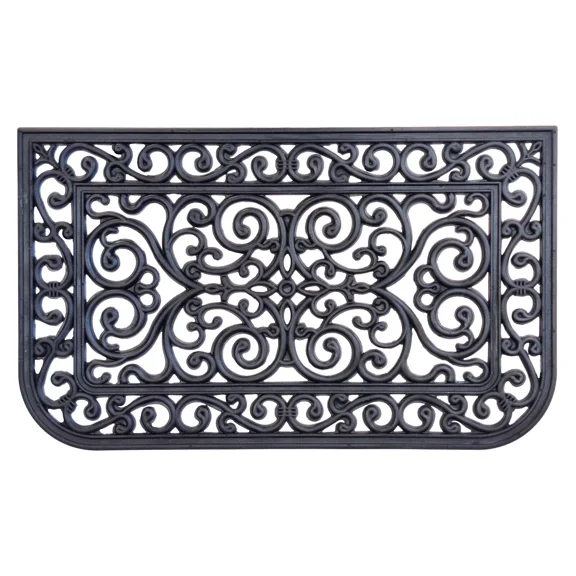 Kate Aurora Lattice Tuscany Wrought Iron Designed Non Skid Rubber Outdoor Mat
