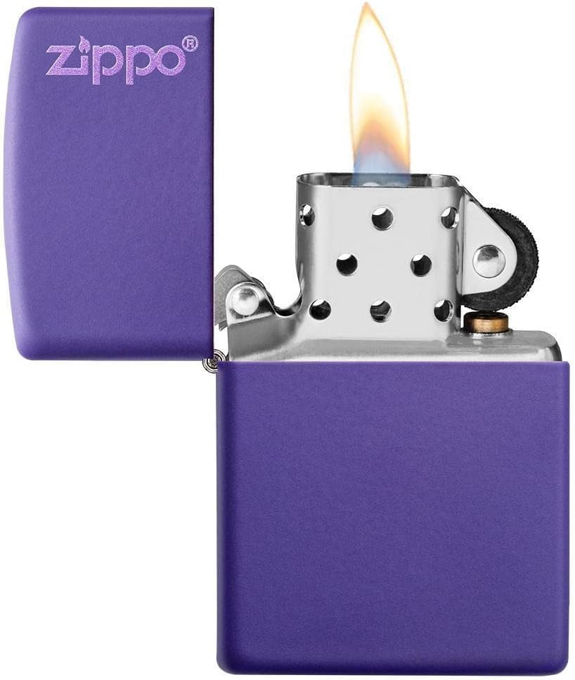 Zippo Lighter - Personalized Message Engraved Customized Purple Matte with Logo #237ZL