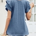 thumbnail image 4 of Camiseta holgada informal de mujer azul marino para verano, cómoda, con escote en V y mangas con doble volante, 4 of 6