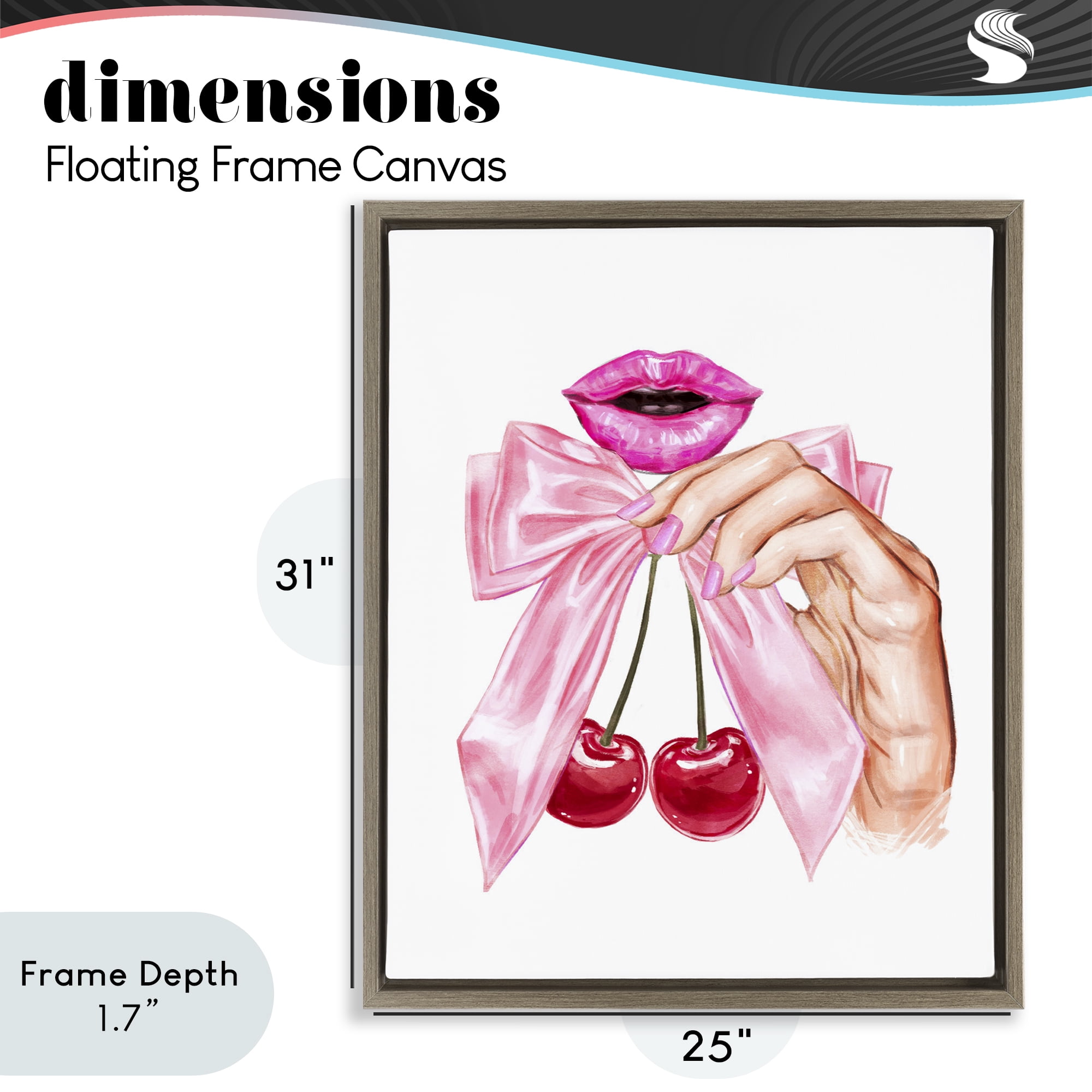 Stupell Industries Lips & Feminine Cherries Brown Framed Floater Canvas Wall Art, design by Ziwei Li