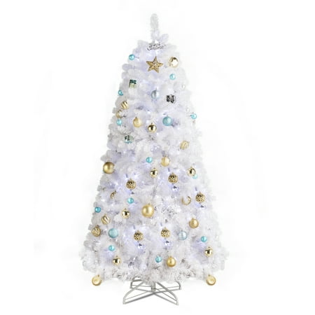 

Qiushi 6ft Christmas Tree 845 Branches Hanging Tree Structure PVC Material White Round Head 300 Lights Cool Color 8 Modes with Remote Control