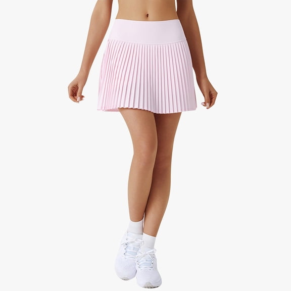 Huowey Women'S Pleated Tennis Skirt Solid Color High Waist Sports School Uniform Skirts Stylish A-Line Skater Skirts With Lining Shorts Athletic Skort ,Pink,XL