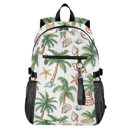 JIALIOU 14 Laptop Backpack Waterproof Airline Approved Stylish Casual Daypack for Travel Business College Work Shells Palm Trees Starfish