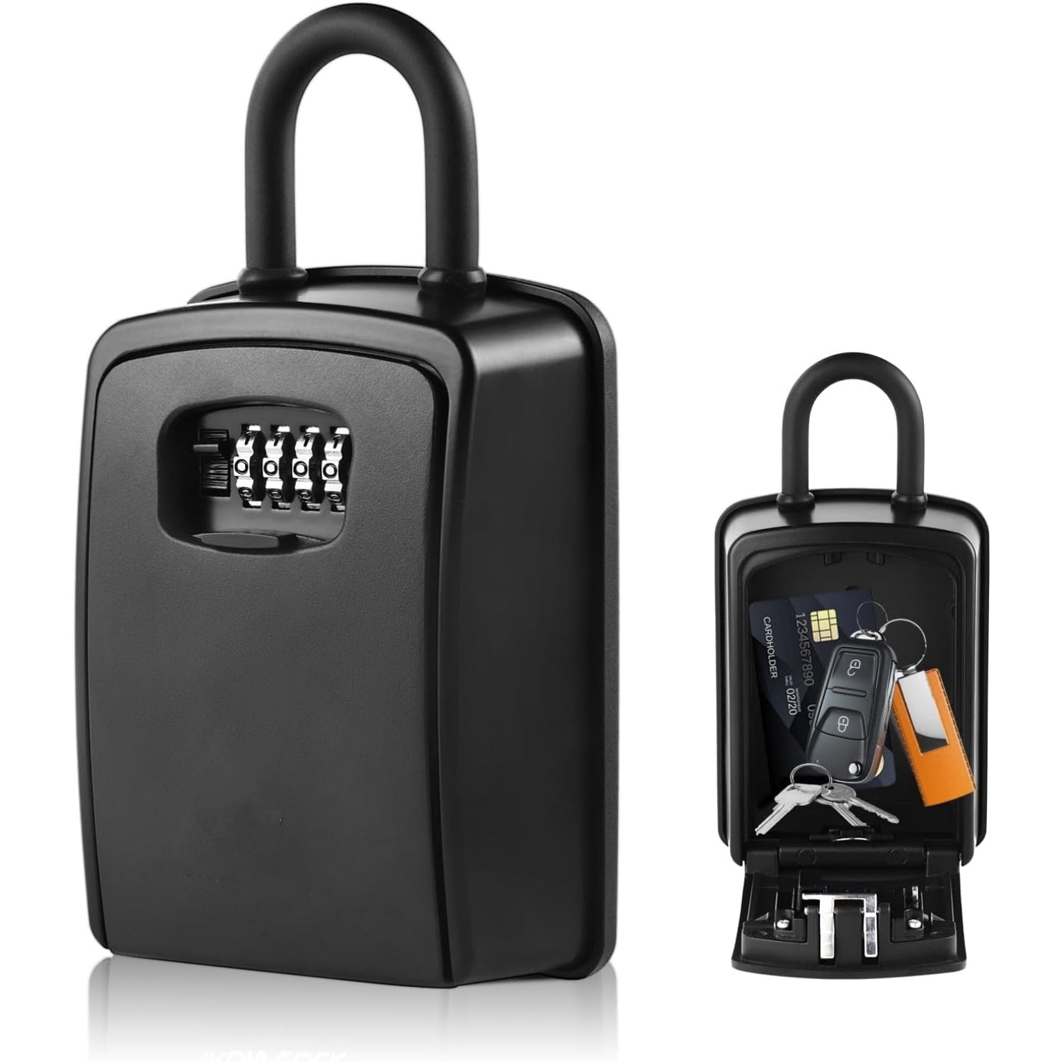 Key Lock Box Portable with U-Shackle – XXL Waterproof Heavy-Duty Metal Safe with 4-Digit Combination for Spare Keys Outside on Door Knob, Fence or Gate (Black, XXL)