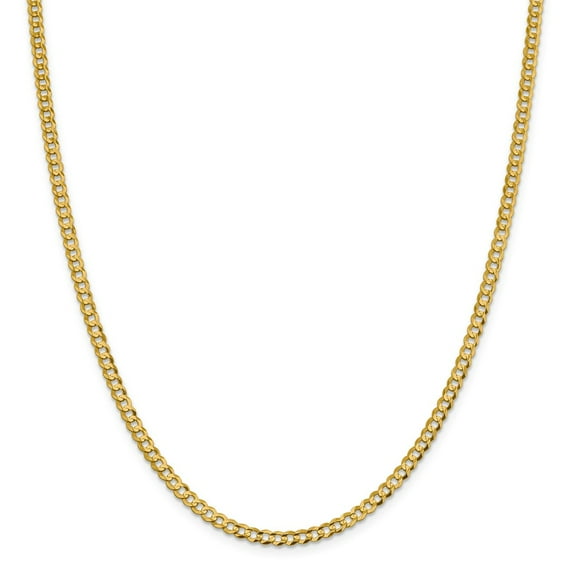 14k Yellow Gold 3.7mm Solid Flat Cuban Curb Chain Necklace - with Secure Lobster Lock Clasp 16"