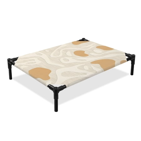 Abstract Color Block Elevated Dog Bed Modernism Orange Beige Line Cooling Breathable Outdoor Raised Dog Cot Bed with Metal Frame Non-Slip Feet for Large Dog 28x22in