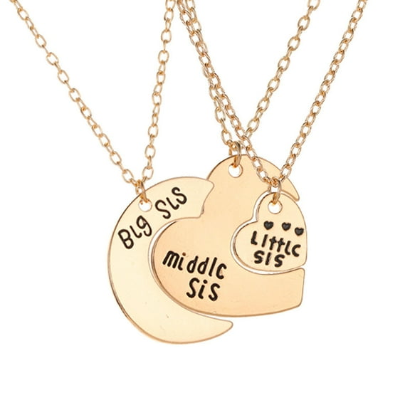 UDIYO 3Pcs/Set Sister Necklace Set Heart Shape Family Contrast Color Siblings Three Sisters Lady Necklace Set Gift