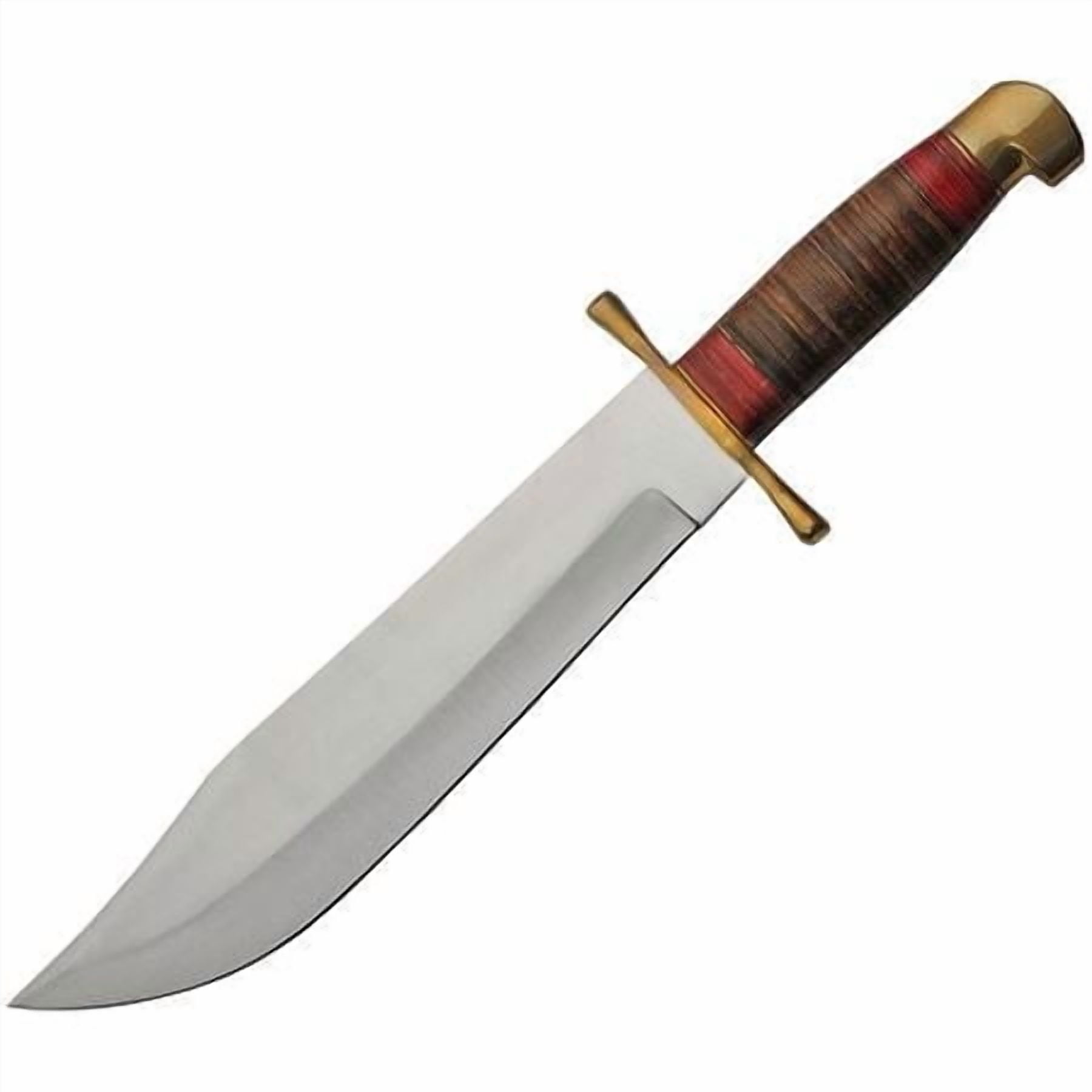 SZCO 17 Inch Bowie Hunting Knife With Stainless Steel Blade Leather Stacked Pakkawood Handle And Brown Leather Sheath