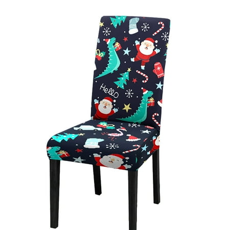 

6pcs Christmas Dining Chair Covers Santa Christmas Dinosaur Sled Washable Removable Chair Covers，for Xmas Holiday Party Home Decor