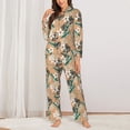 thumbnail image 2 of Lsque Tropical Leaves Flower Pattern Long Sleeve Pajama Set for Women - Soft 2-Piece Sleepwear and Loungewear Set with Pockets, Comfy Nightwear-Large, 2 of 7