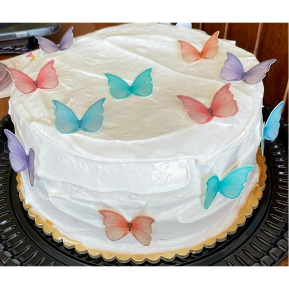 Edible Wafer Butterflies Pink Rainbow Dessert Cupcake Cake Topper Cake Decorations First Birthday Edible Cake toppers, Set of 12