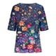 thumbnail image 5 of Fiudx Ropa de Mujer Top de Manga Corta con Cuello Redondo y Botones de Lino con Estampado Informal para Mujer, 5 of 5