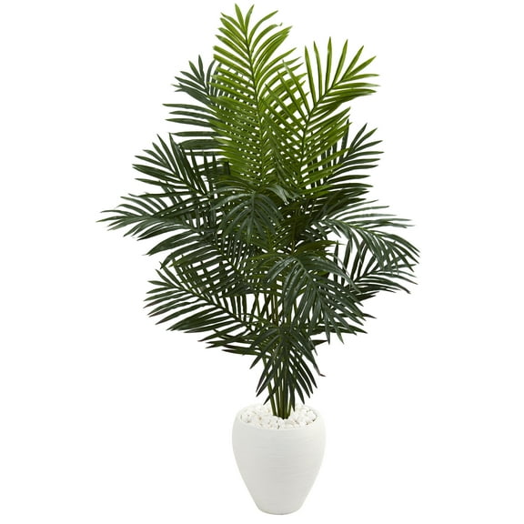 Nearly Natural 5.5' Paradise Artificial Palm Tree in White Planter