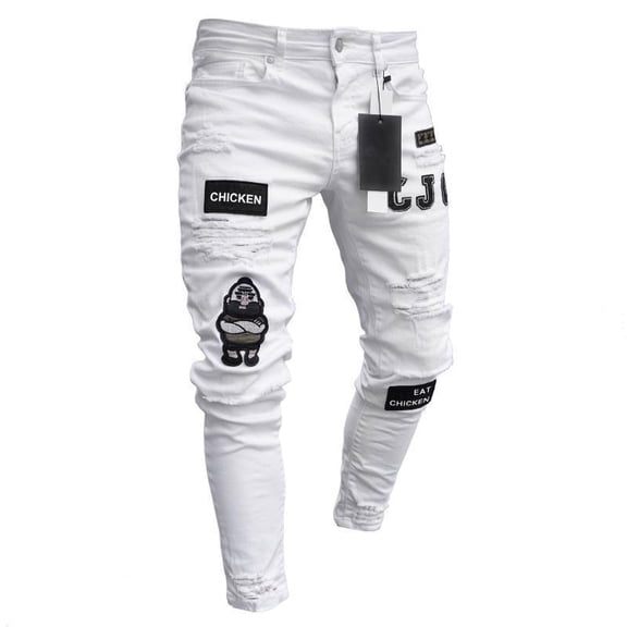 Reppunk Fashion Men Holes Embroidery Stretch Skinny Jeans Trousers Ripped Slim Male Joggers Pencil Denim Pants