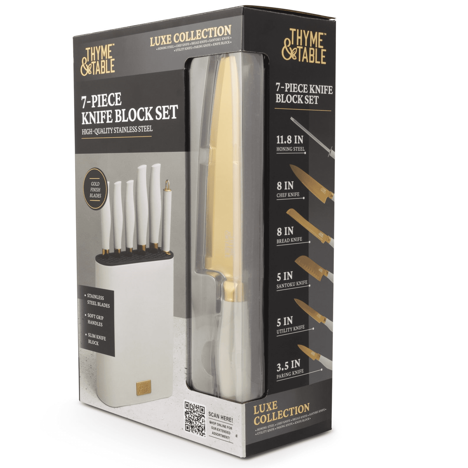 Thyme & Table 7-Piece Knife Block Set, Mint Green