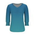 thumbnail image 4 of Ltctricy Women's Tops 205 Trendy Dressy Casual 3/4 Puff Sleeve V Neck Curved Hem Gradient T Shirts Loose Tunic Blouses, 4 of 4