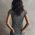 thumbnail image 4 of Women's Summer Short Sleeve Shirt Half Zip Ribbed Knit Casual Tee Top T Shirt Gray 2XL, 4 of 4