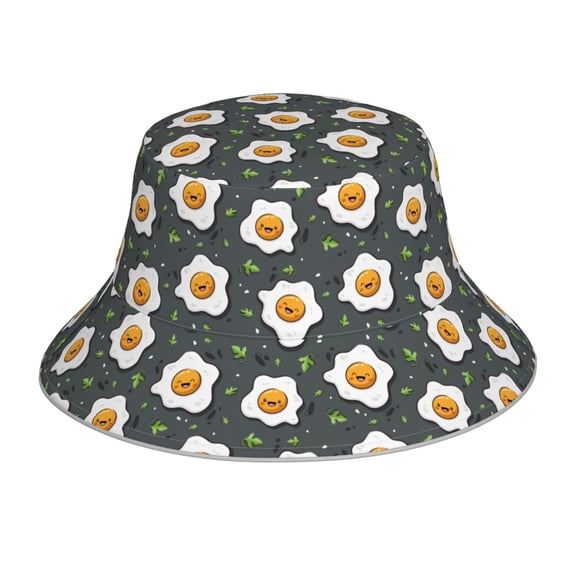 Kll Cute Poached Eggs Bucket Hat for Women Men Packable Travel Beach Sun Hat Outdoor Rave Accessories Reflective Fisherman Cap