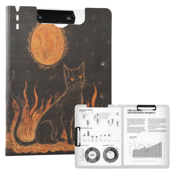 Wobogo Inferno Feline Illuminated Folio A4 Foldable Clipboard with Horizontal and Vertical Double Metal Clips 360 Degree Foldable Binder Clipboards with Pen Holder