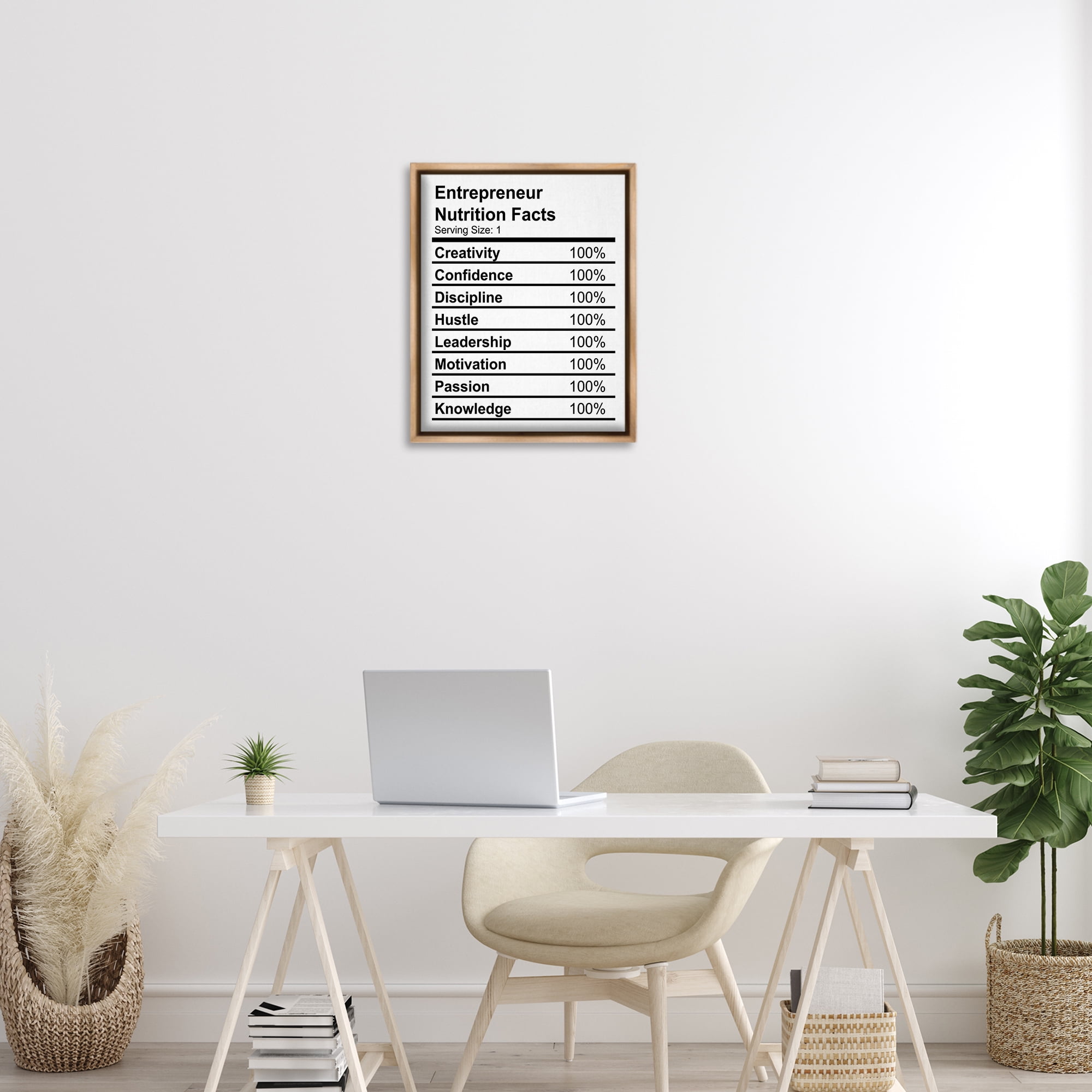 Stupell Industries Sassy Entrepreneur Nutrition Facts Text & Numbers Painting Brown Floater Framed Canvas Art Print Wall Art, 17 x 21