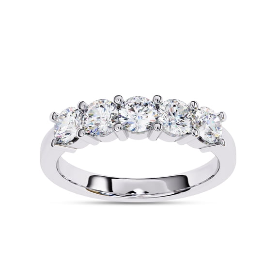AFFY IGI Certified Lab Grown Diamond Half Eternity 5 Stone Wedding Band Rings for Women, Round Cut Diamond Anniversary Ring In 14K Solid White Gold F-G, VS-SI Quality (1.00 Cttw)Size-4