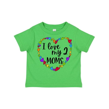 

Inktastic I Love My Two Moms- Pride Rainbow Hearts Gift Toddler Boy or Toddler Girl T-Shirt